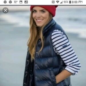 J. Crew Navy Puffer Vest with Red Beanie